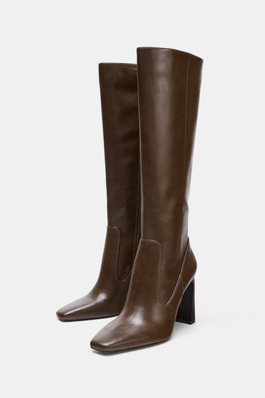 TOPSTITCHED KNEE-HIGH BOOTS - Brown by Zara - Image 2