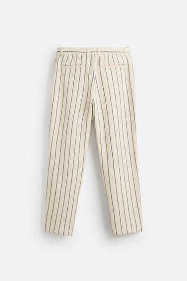 PANTALON RAYURES TEXTURE VELOURS BOUCLÉ - Écru / Bleu marine de Zara - Image 6