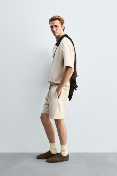 Zara TECHNICAL INTERLOCK SHORTS - Stone