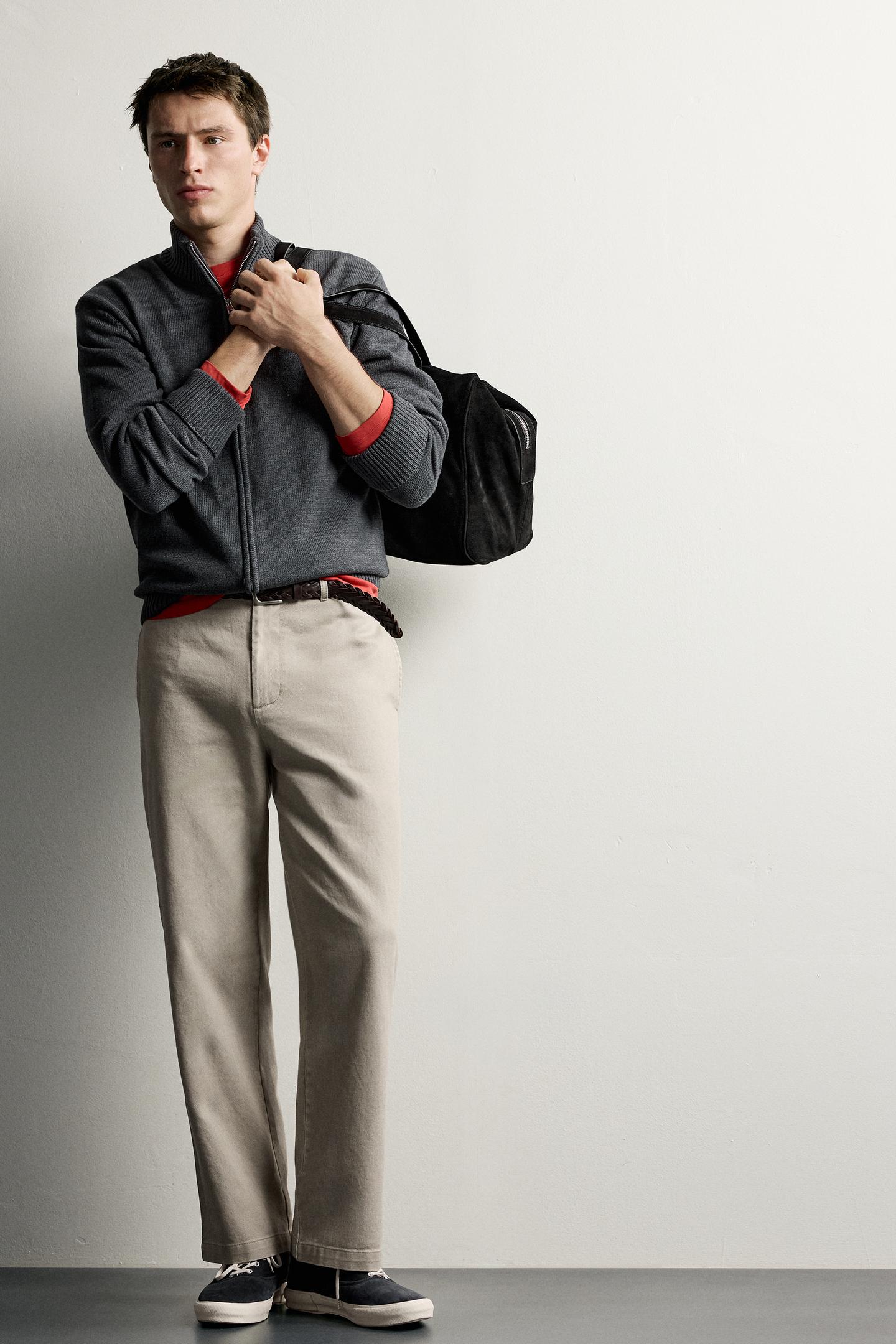 Мужские брюки Zara Straight-Fit Chino, цвет: Серо-бежевый — фото 6
