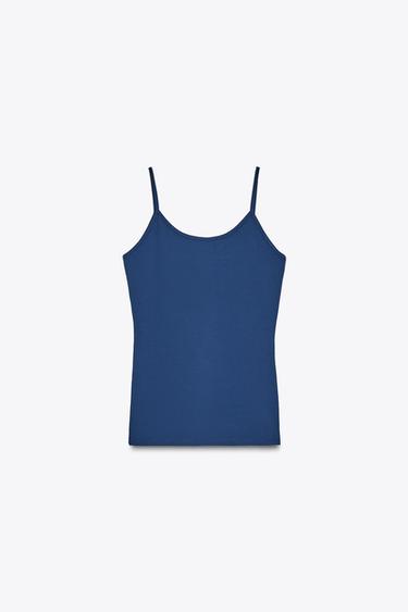 T-SHIRT AUS POLYAMID MIT SCHMALEN TRÄGERN - Marineblau von Zara