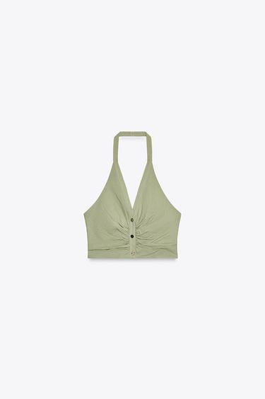 TOP HALTER AVEC LIN - Kaki clair de Zara - Image 6