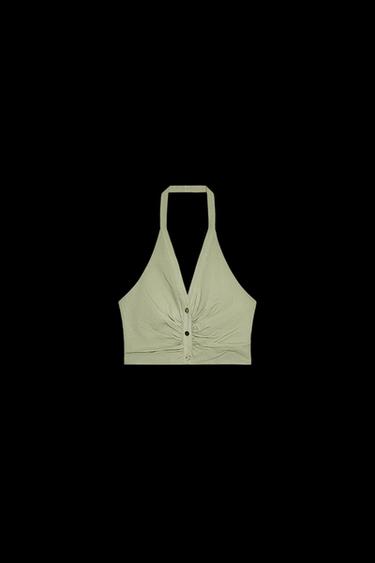 HALTER-TOP MIT LEINEN - Helles Khaki von Zara - Bild 0