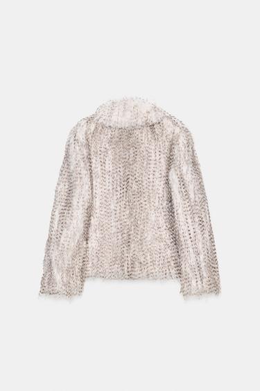 Zara SHORT FAUX FUR COAT - Ecru / Marl