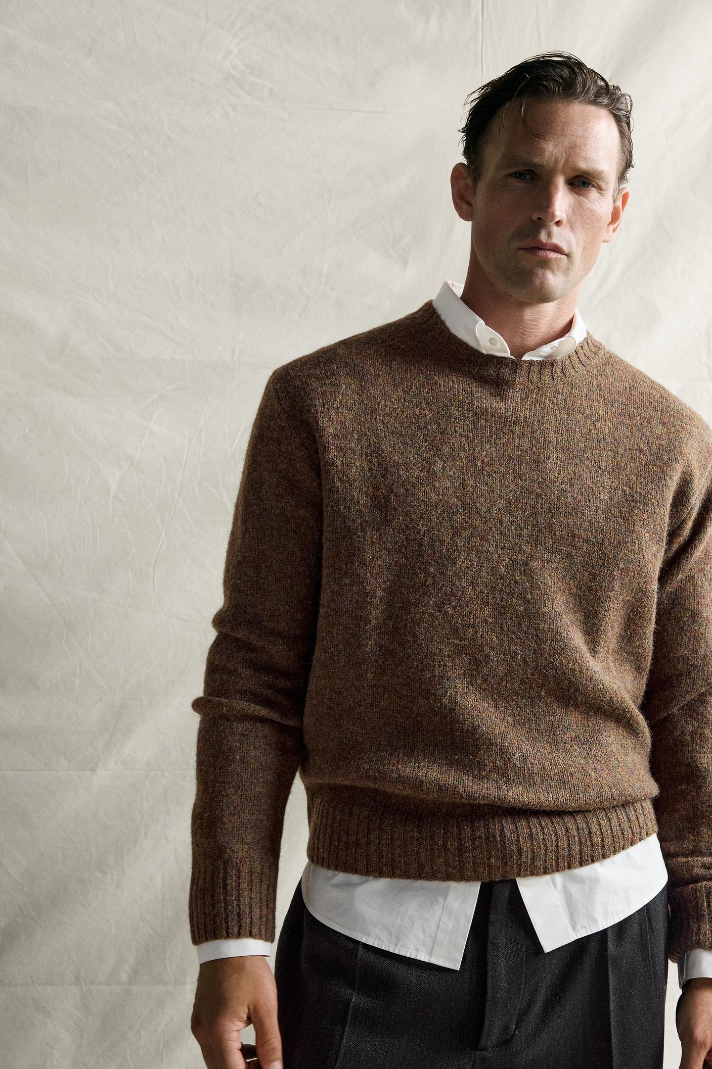 Мужской свитер Zara 100% Wool Regular Fit Jumper, цвет: Тёмный хаки — фото 6