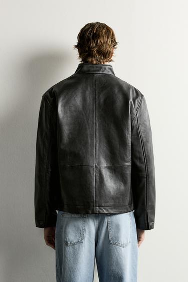 WASHED-EFFECT LEATHER JACKET — Black 2