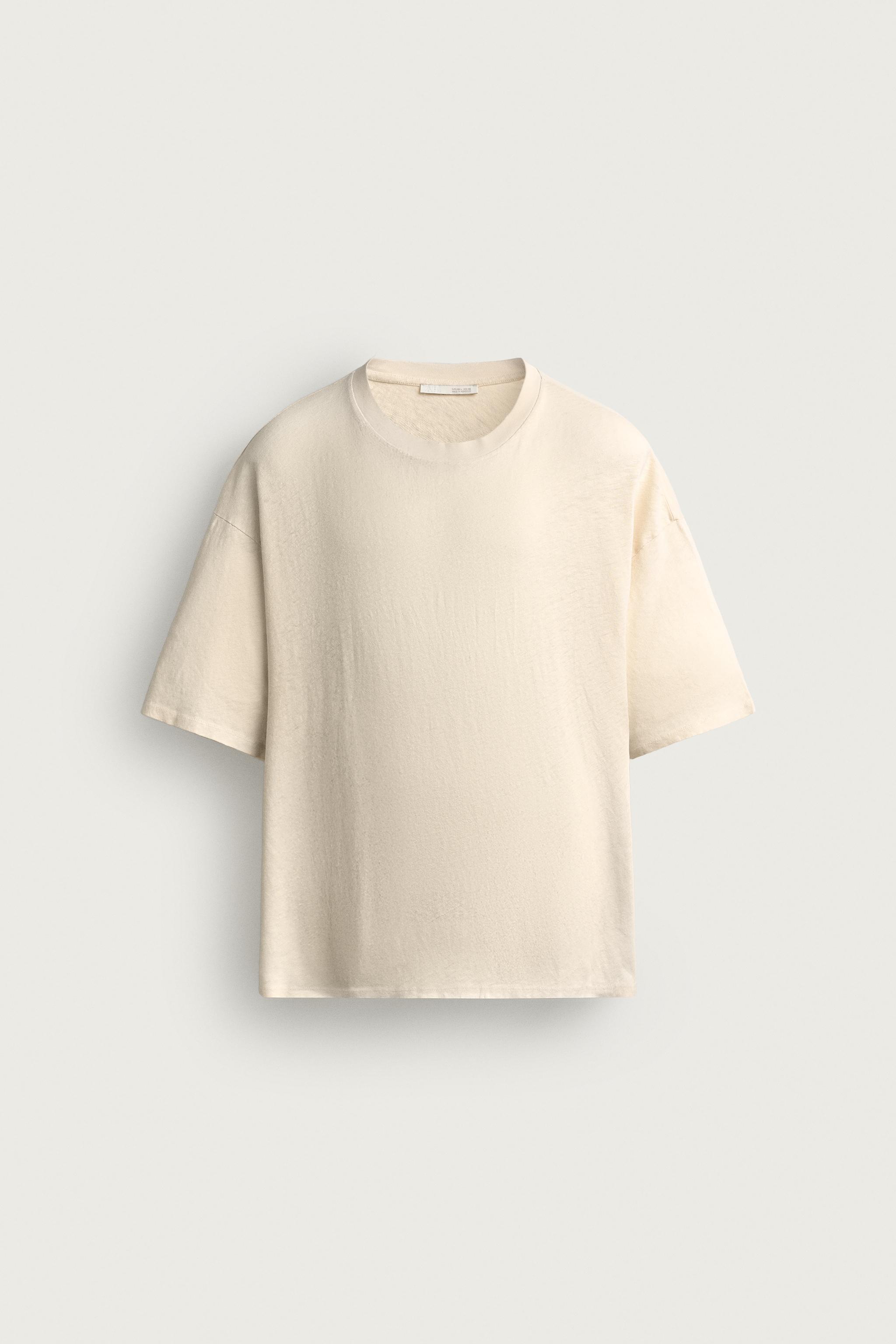 WASHED COTTON-LINEN HAWAII T-SHIRT — Oyster-white