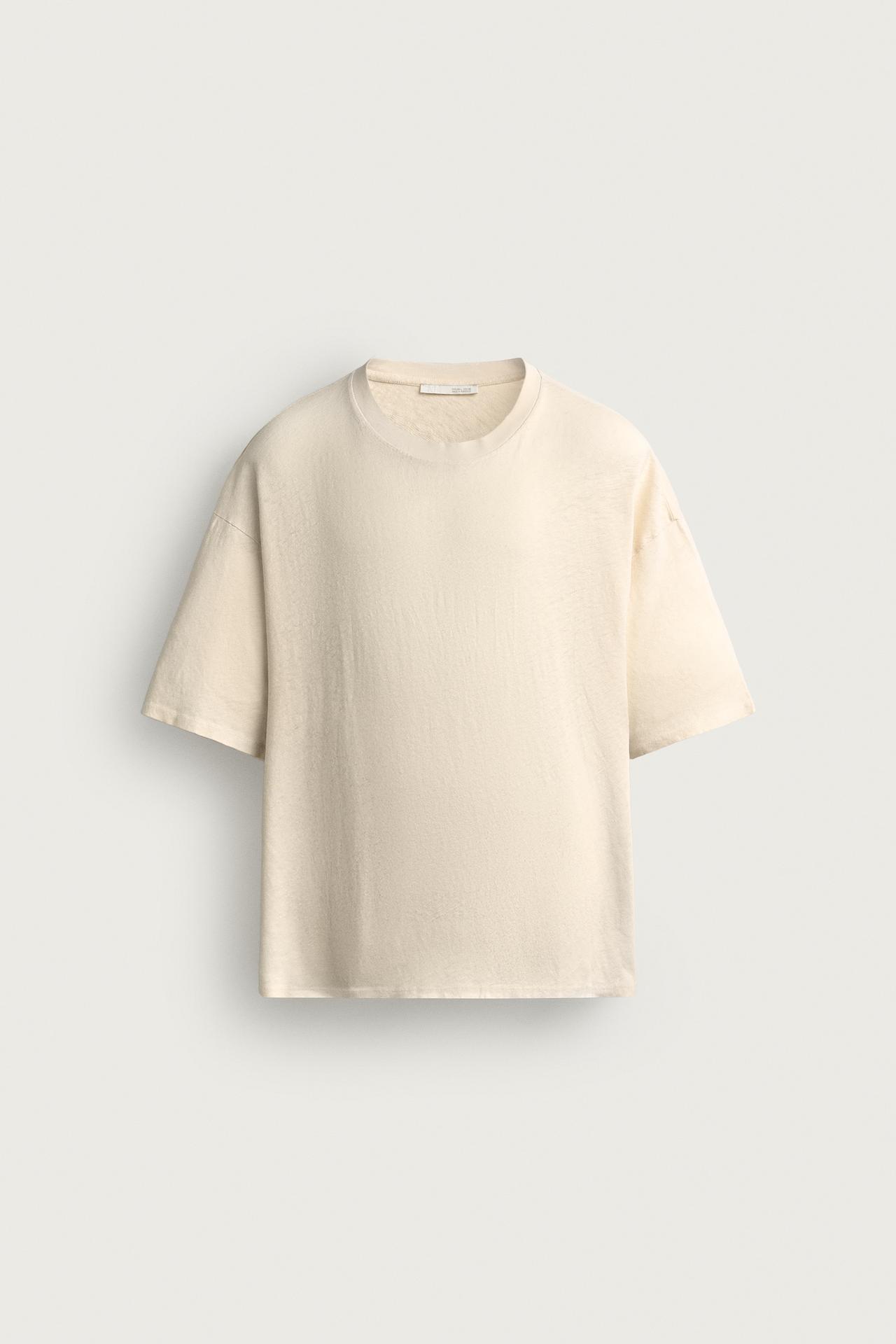 WASHED COTTON-LINEN HAWAII T-SHIRT — Oyster-white