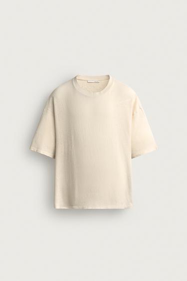 تيشيرت مغسول قطن - كتان هاواي - أبيض مكسور الخاص بـ Zara