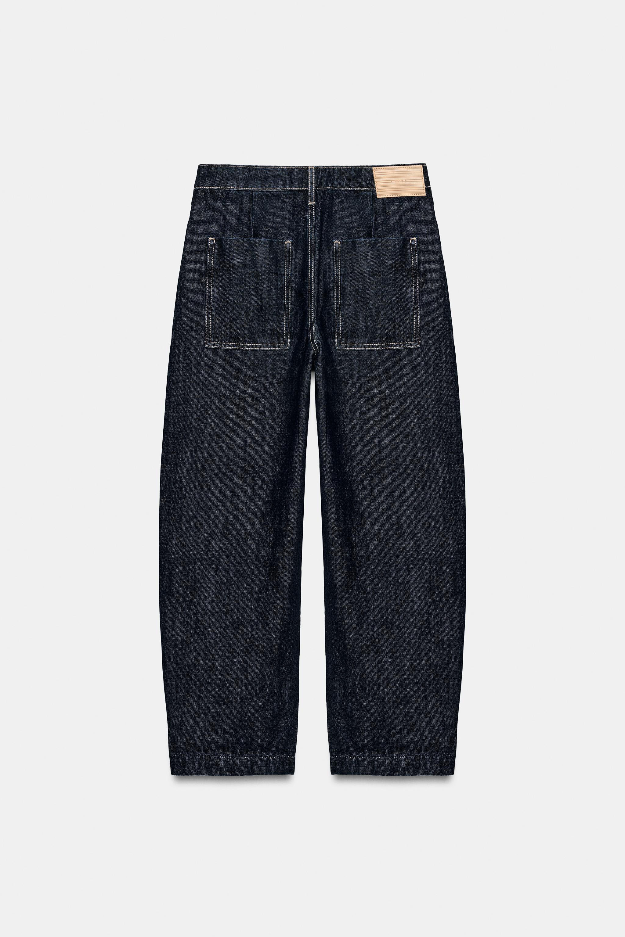 Zara Z1975 YÜKSEK BEL TAPERED FIT KONTRAST DİKİŞLİ JEAN görsel 5