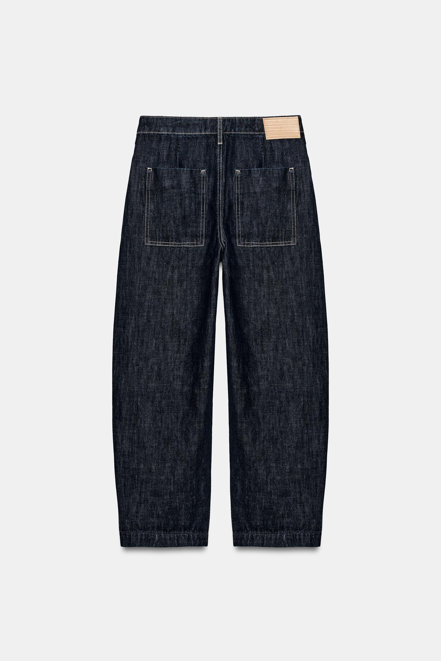 Женские джинсы Zara Z1975 High-Rise Tapered Contrast-Stitch, цвет: Синий — фото 5