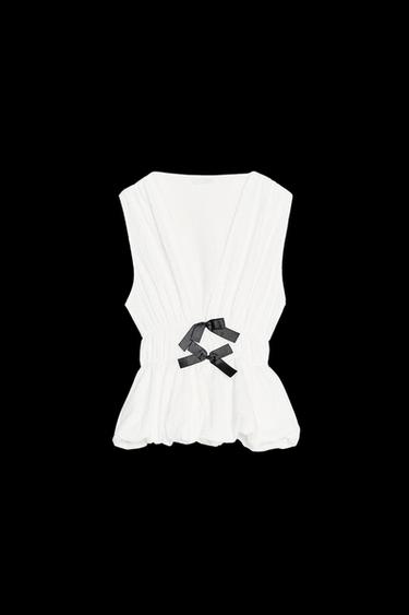 TEXTURED TOP WITH BOWS - White by Zara - Image 0