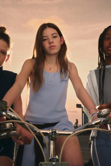 Zara TEXT WAFFLE SHORTS - Light blue