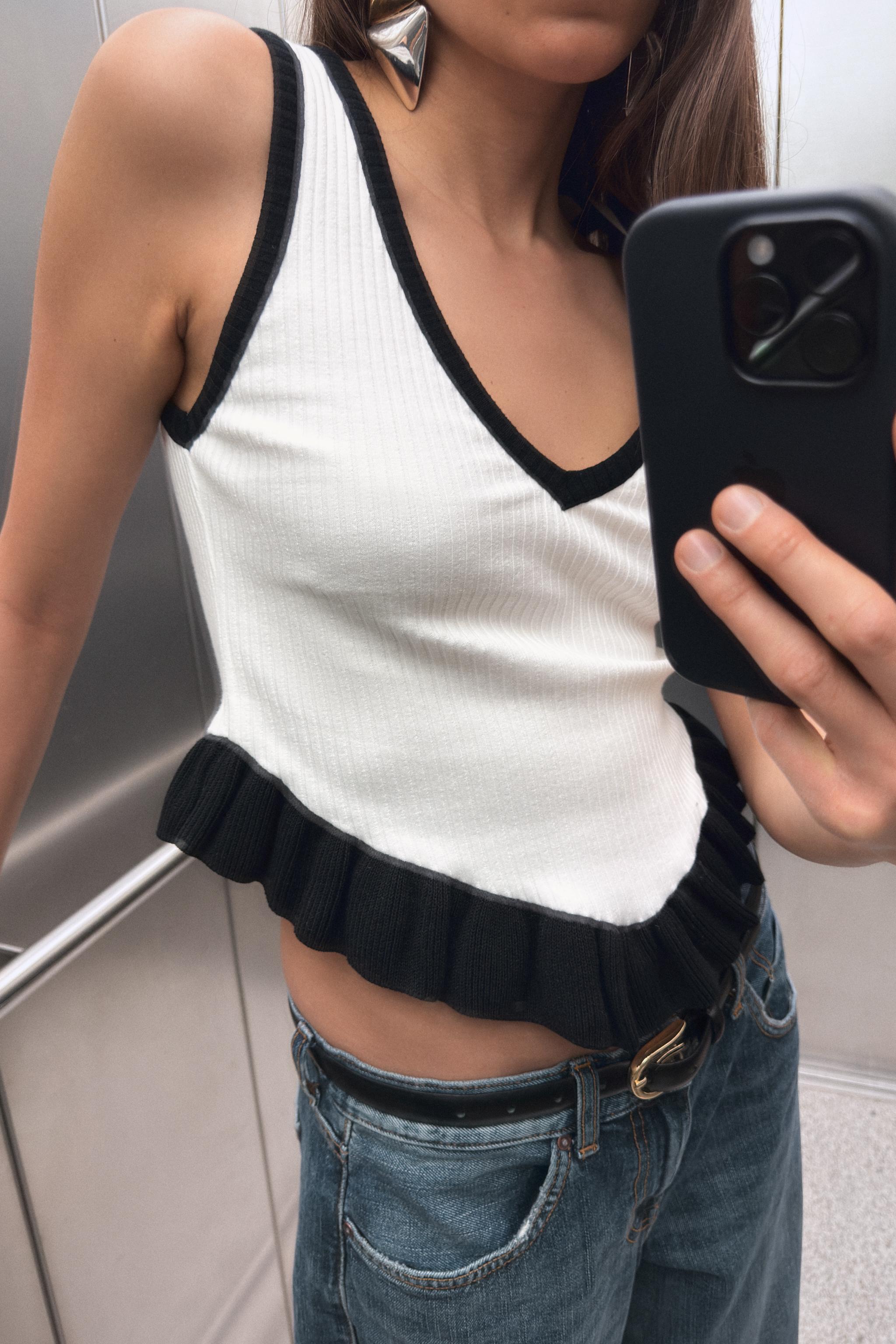 ZARA コントラストトリコットトップス 4770/170 コントラストトリコットトップス - ホワイト/ブラック | ZARA