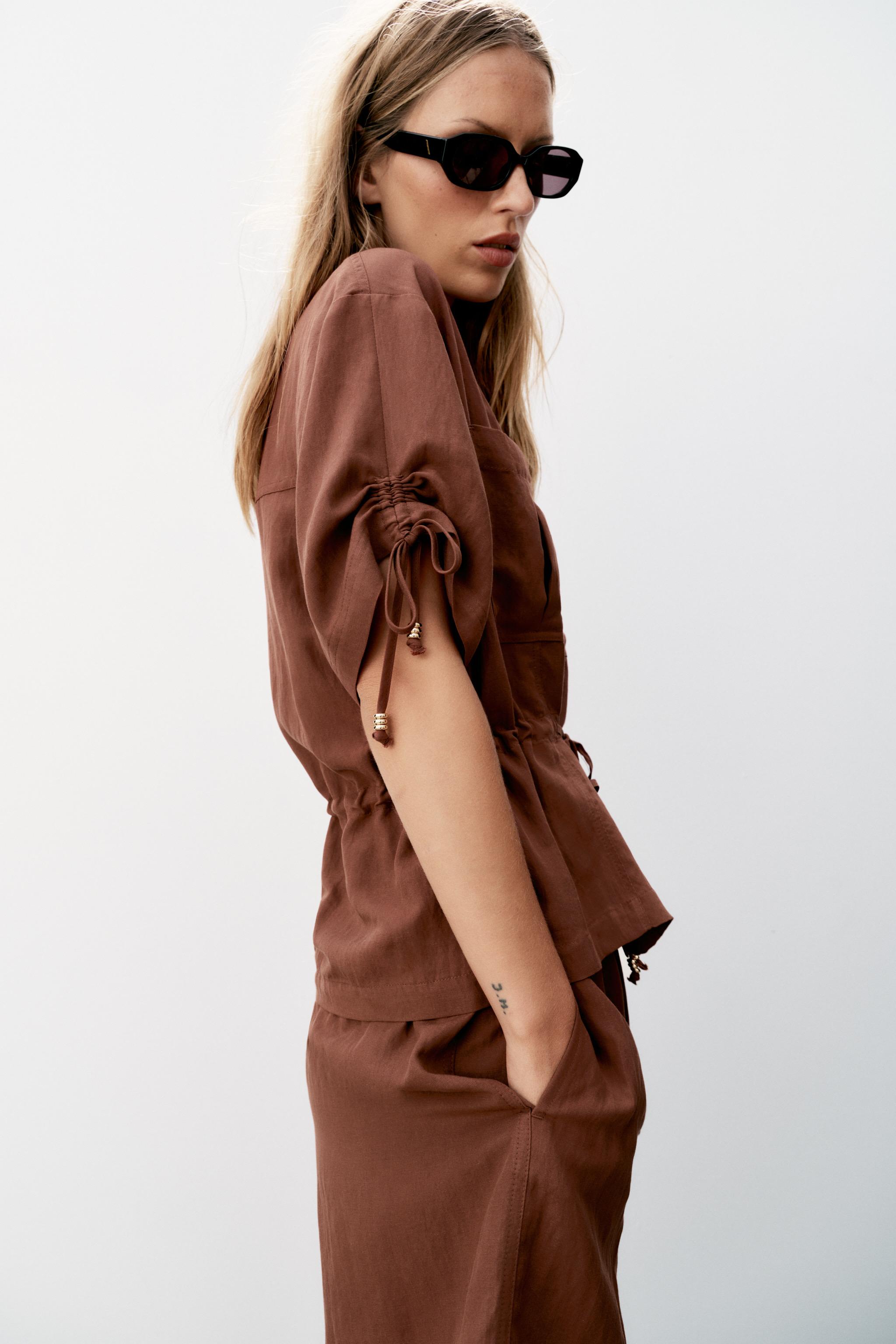 Женские куртки Zara SHORT SLEEVE BEADED SAFARI JACKET — фото 3