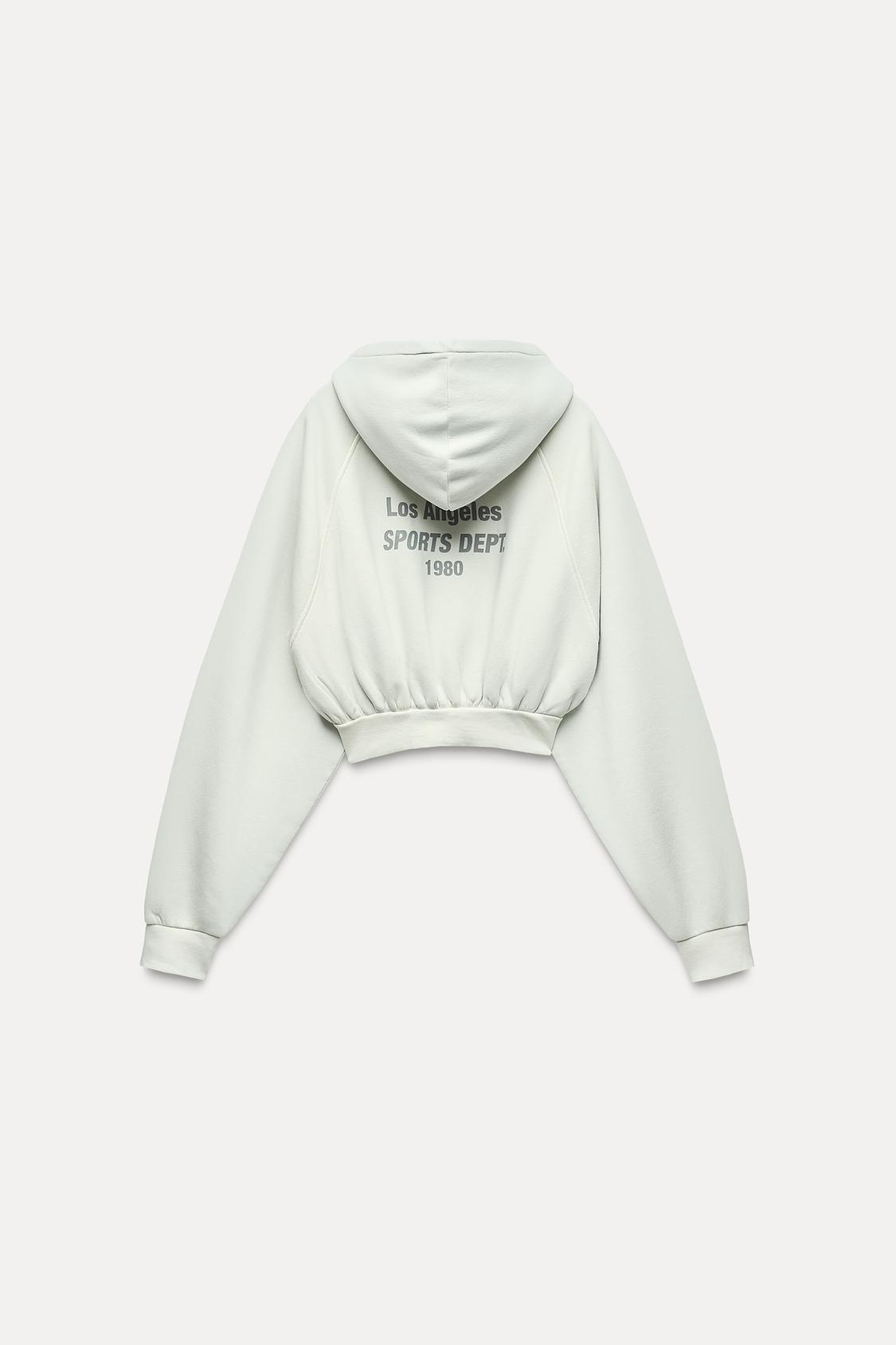 WASHED EFFECT CROPPED SLOGAN HOODIE
