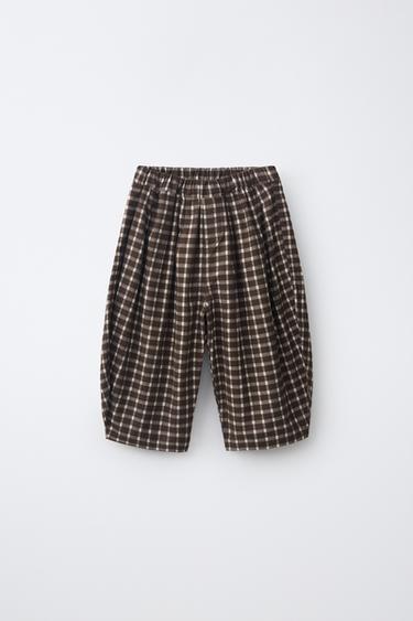 PANTALON BAGGY IMPRIMÉ CARREAUX - Chocolat de Zara