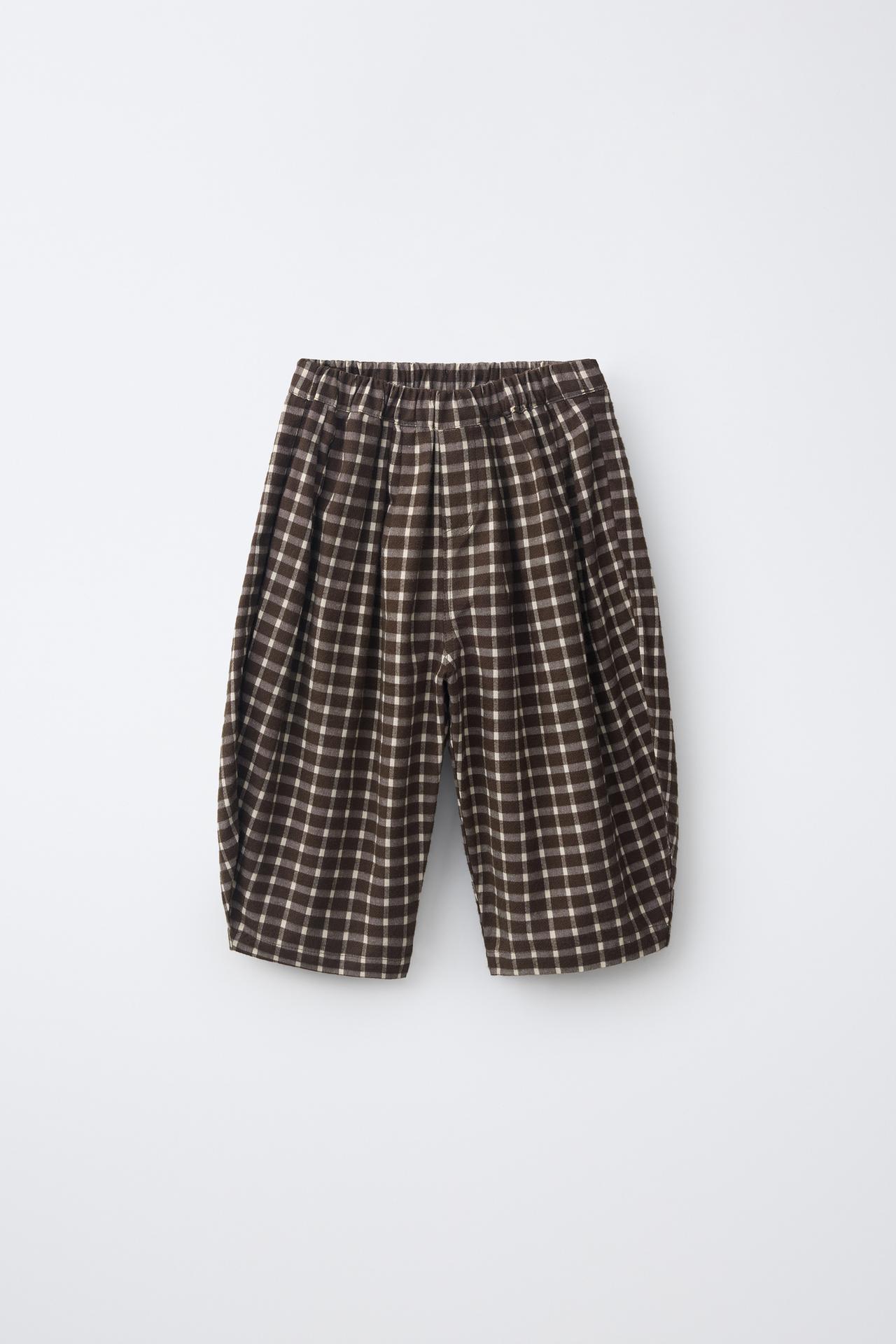 PLAID BALLOON-FIT PANTS — Chocolate