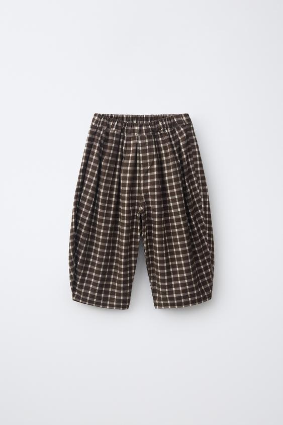 PANTALÓN BALLOON ESTAMPADO CUADROS - Chocolate de Zara - Imagen 0