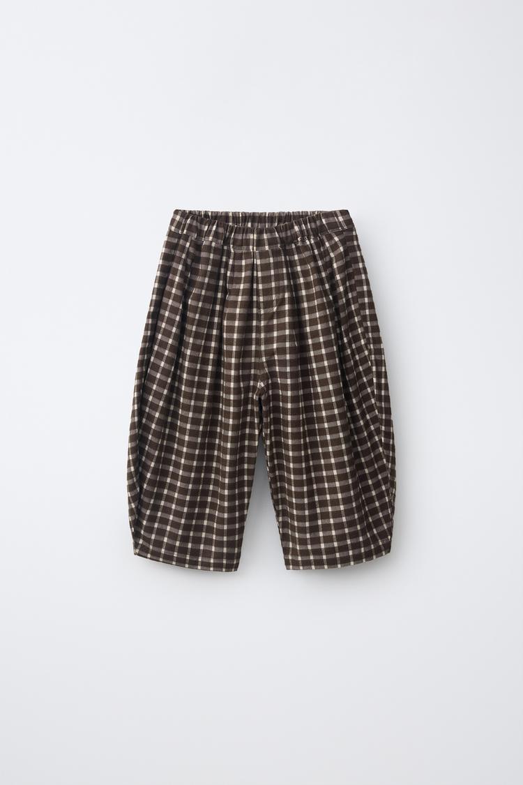 PLAID BALLOON-FIT PANTS — Chocolate