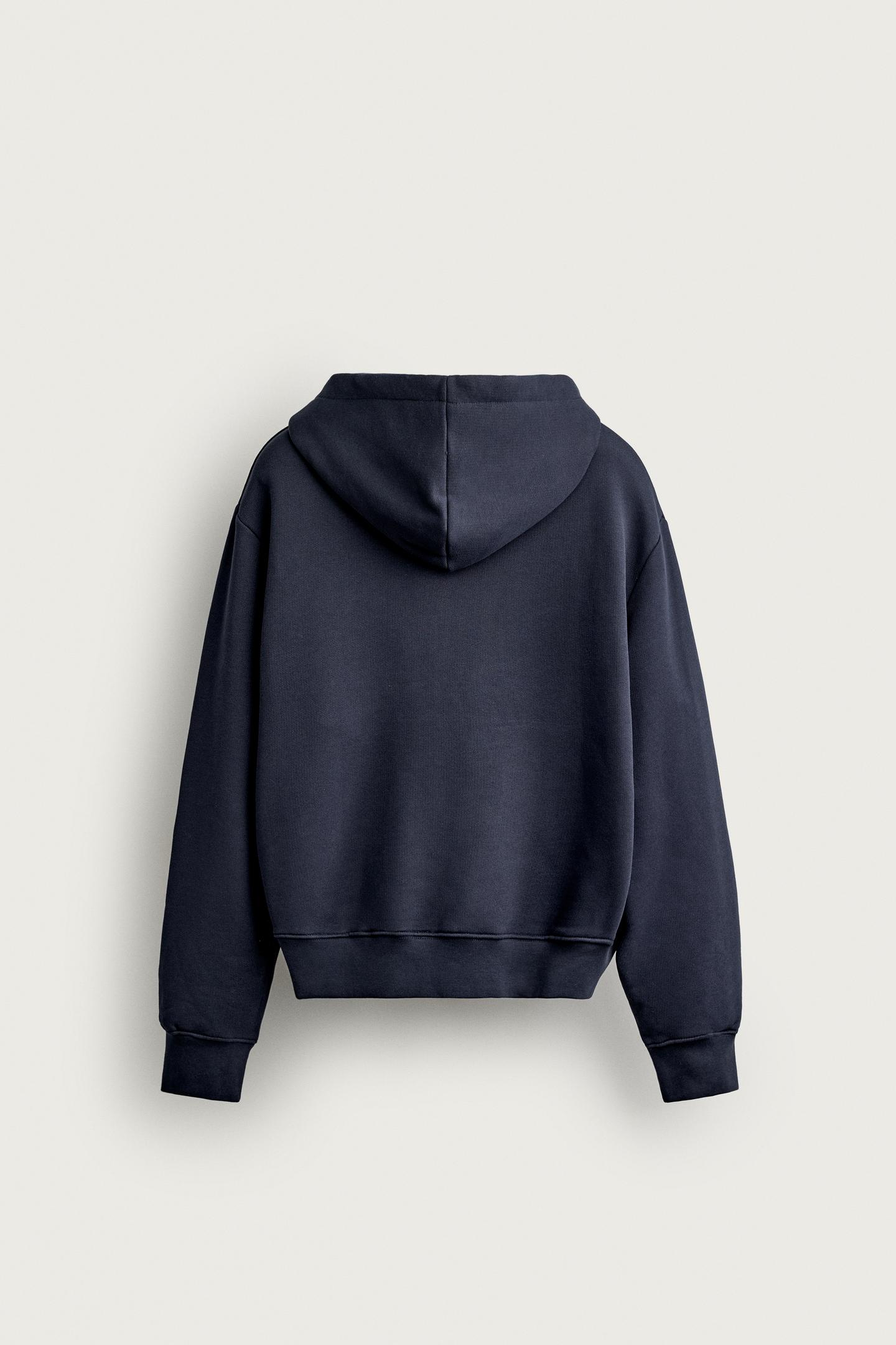 Мужское худи Zara Relaxed Fit Pocket, цвет: Тёмно-синий — фото 10