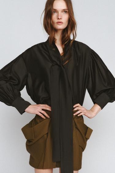 CAMISA SATINADA LAZOS ZW COLLECTION - Verde de Zara