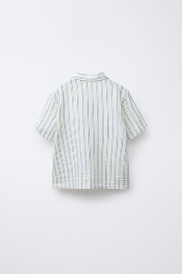 STRIPED TEXTURED SHIRT - Ecru / Blue by Zara - Image 1
