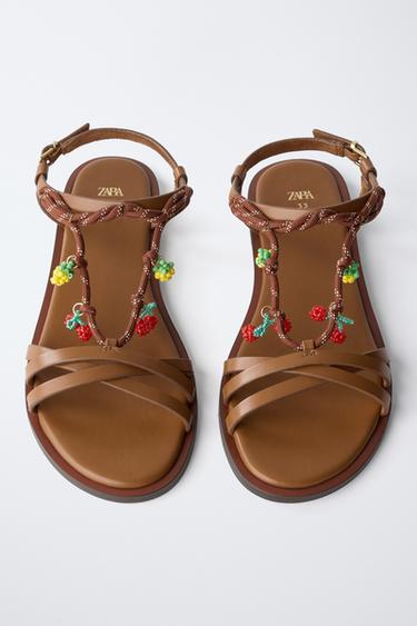 STRAPPY SANDALS WITH FRUIT DETAIL - Brown by Zara - Image 4