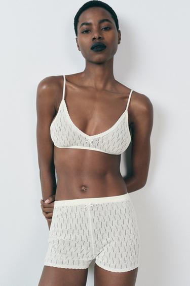 CHUNKY KNIT BRALETTE WITH BOW - Oyster-white by Zara - Image 1