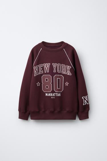 Zara RAGLAN SLEEVE SWEATSHIRT WITH TEXT AND NUMBER - Dark burgundy