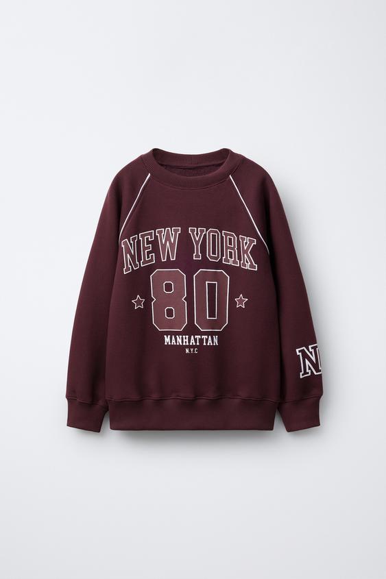 RAGLAN SLEEVE SLOGAN AND NUMBER SWEATSHIRT - Dark burgundy | ZARA UAE ...