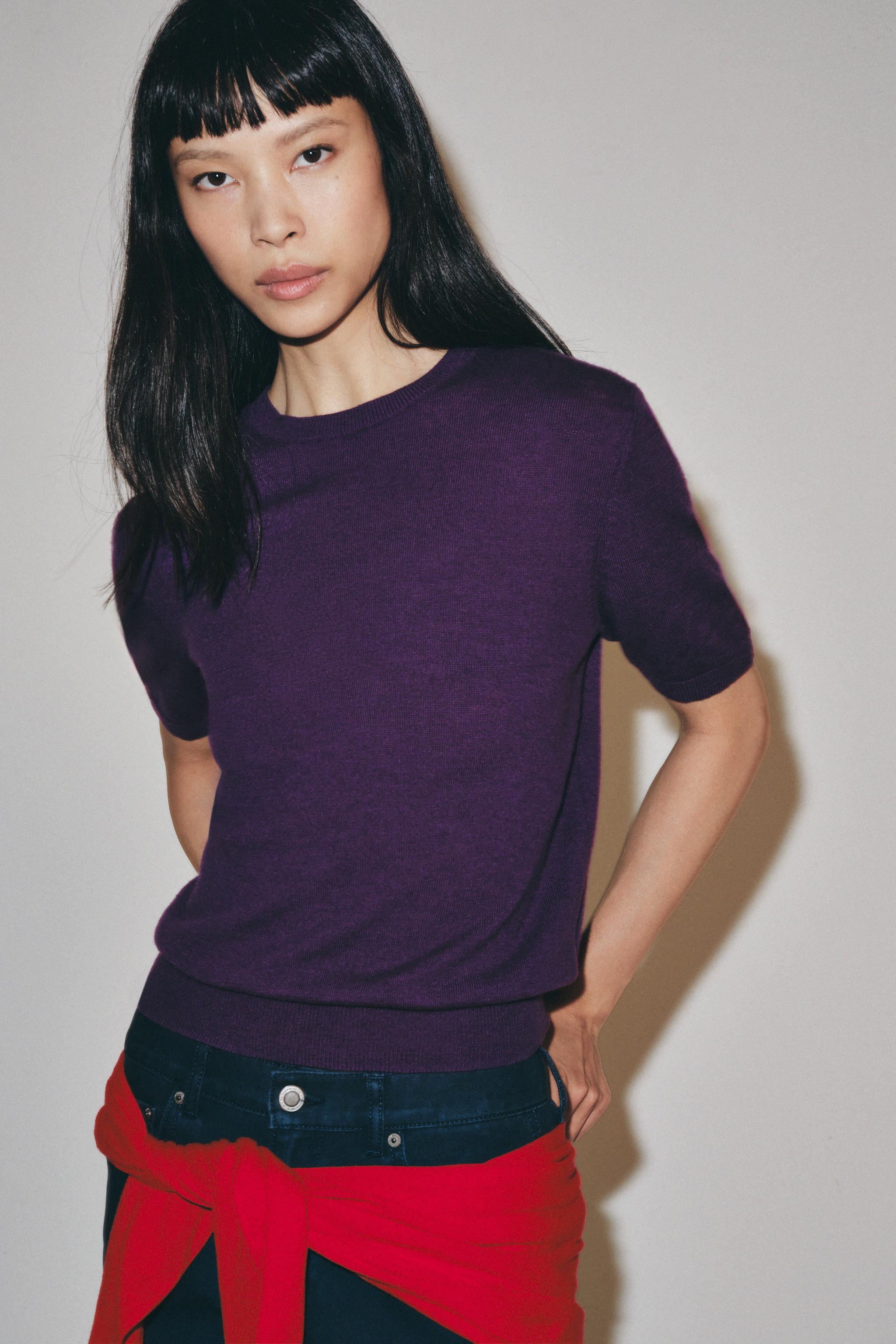 100% WOOL SHORT SLEEVE JUMPER — Purple