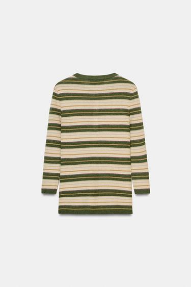 STRIPED KNIT JUMPER - ecru/khaki by Zara - Image 6