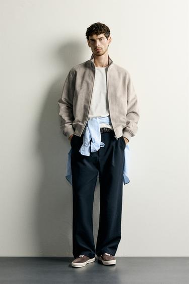 REGULAR FIT FAUX SUEDE JACKET - Light grey by Zara