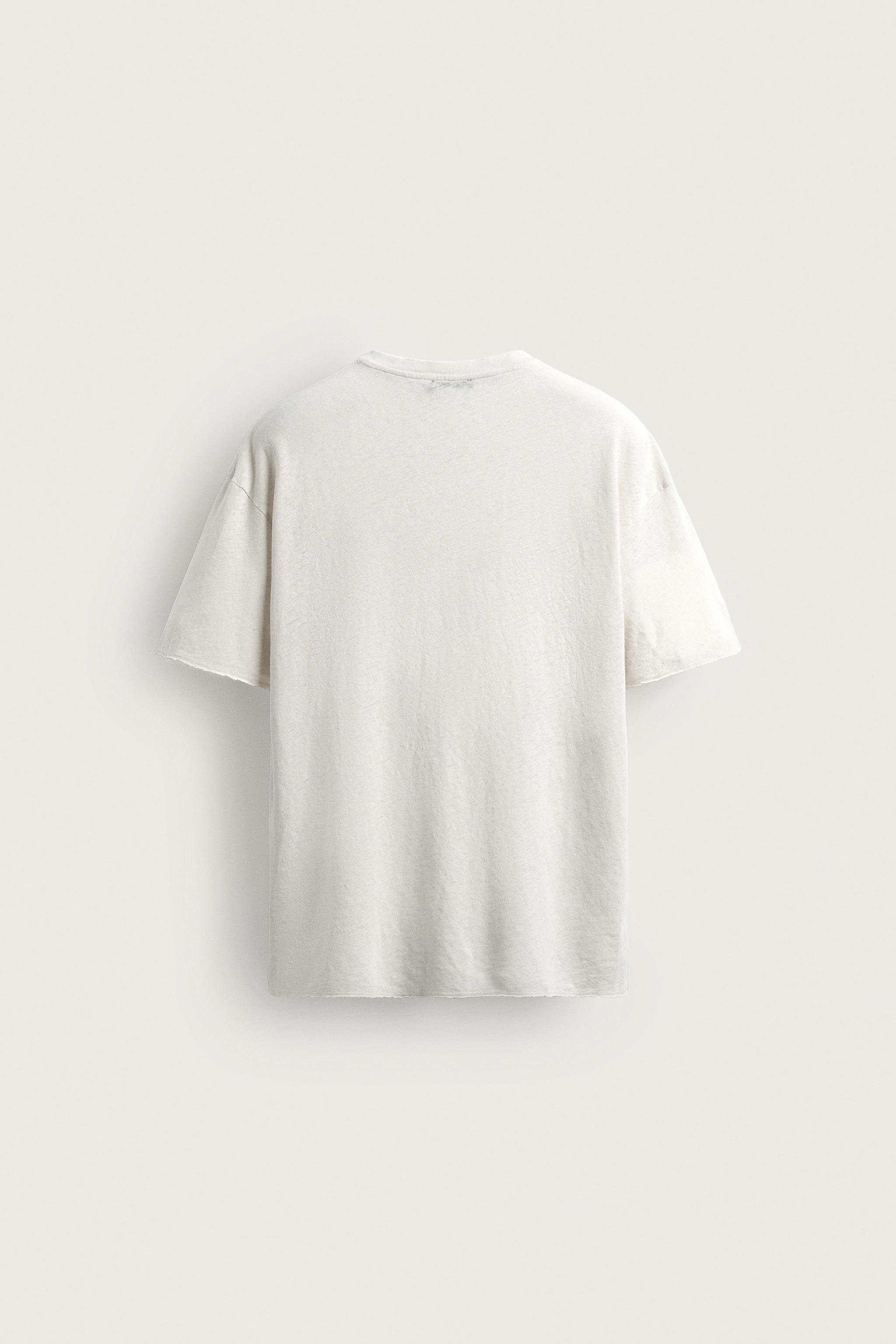 T-SHIRT LAVÉ EN COTON ET LIN AVEC INSCRIPTION