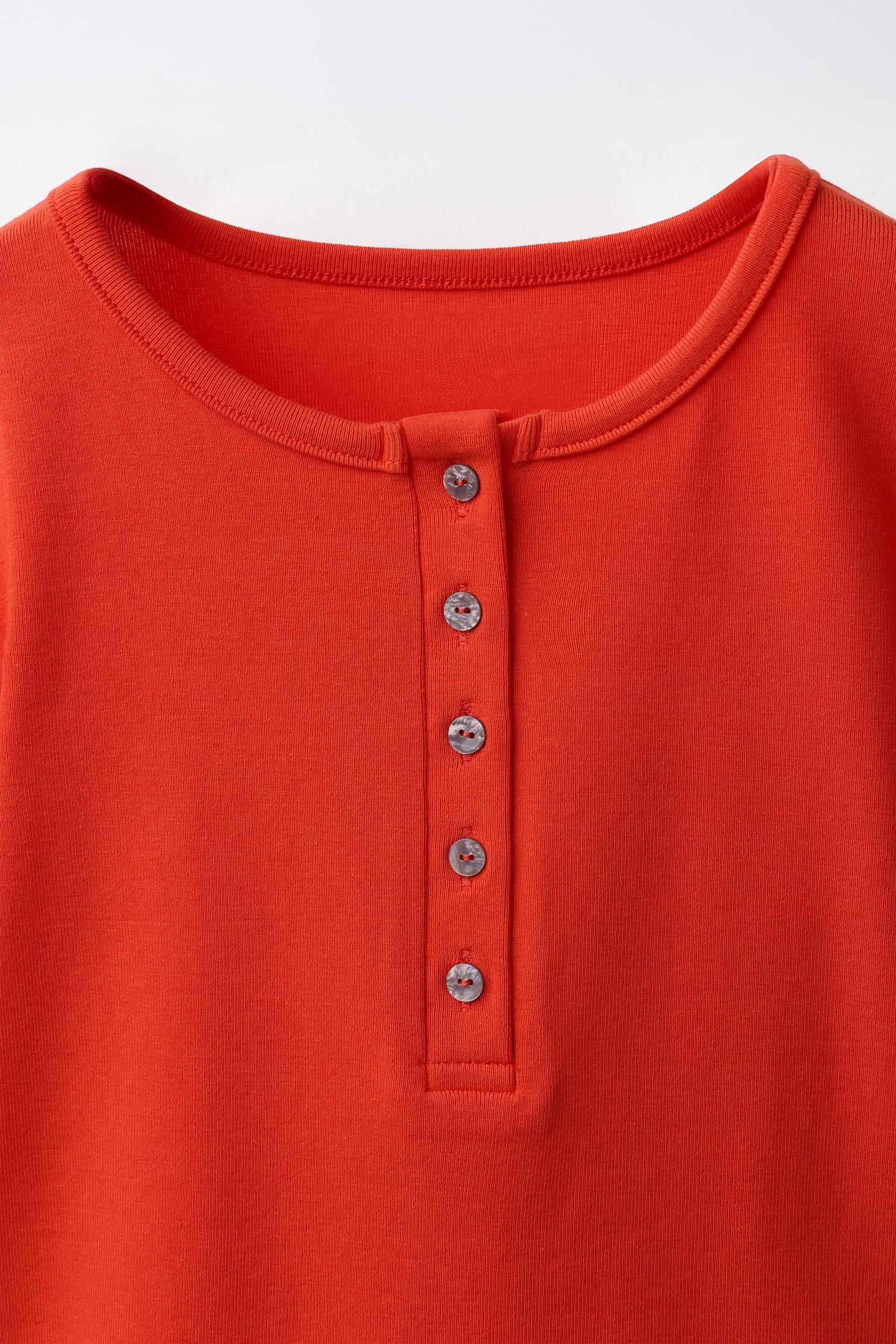 Футболка Zara Henley, цвет: Лососевый — фото 3