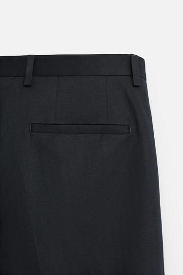 PANTALON DE COSTUME À CHEVRONS LIN ET COTON - Bleu marine de Zara - Image 9