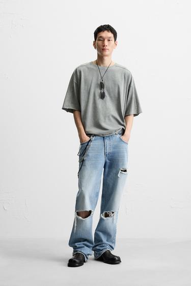 WASHED RELAXED FIT T-SHIRT - Dark grey by Zara