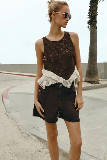 TOP BIMATIÈRE CROCHET - Marron de Zara - Image 1