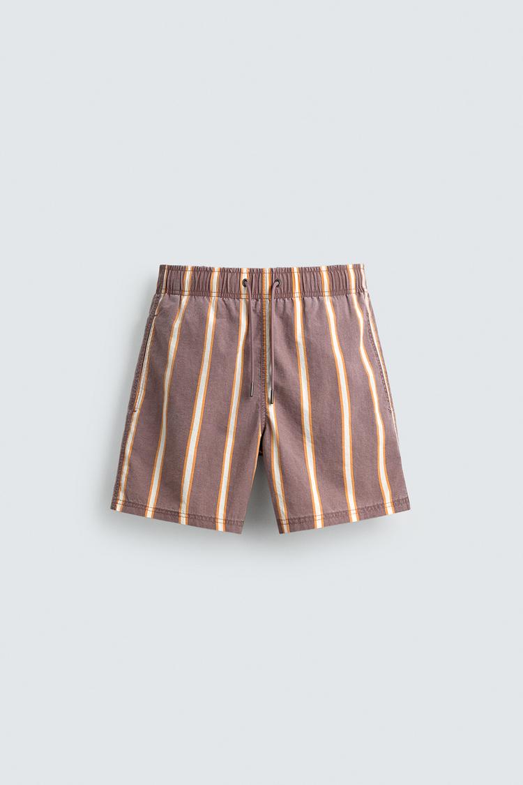ZARA LONG STRIPED SWIMMING TRUNKS