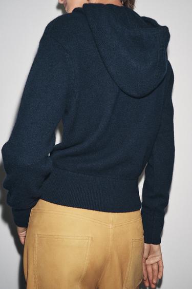 100% WOOL HOODIE - Navy blue by Zara - Image 2