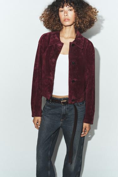 100% SUEDE LEATHER JACKET - Burgundy by Zara - Image 1