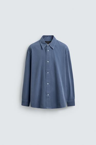 CAMISA LAVADA RELAXED FIT - Azul vigoré de Zara
