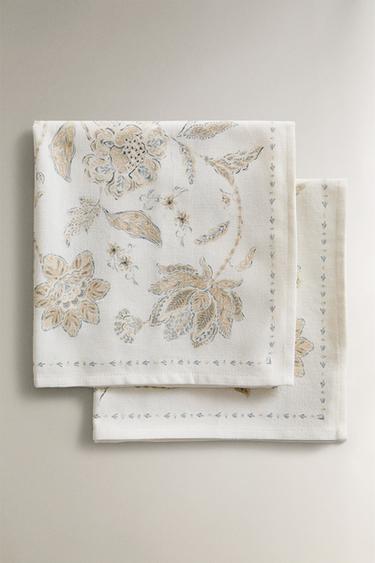 SERVIETTE DE TABLE IMPRIMÉ FLORAL (LOT DE 2) - Écru de Zara