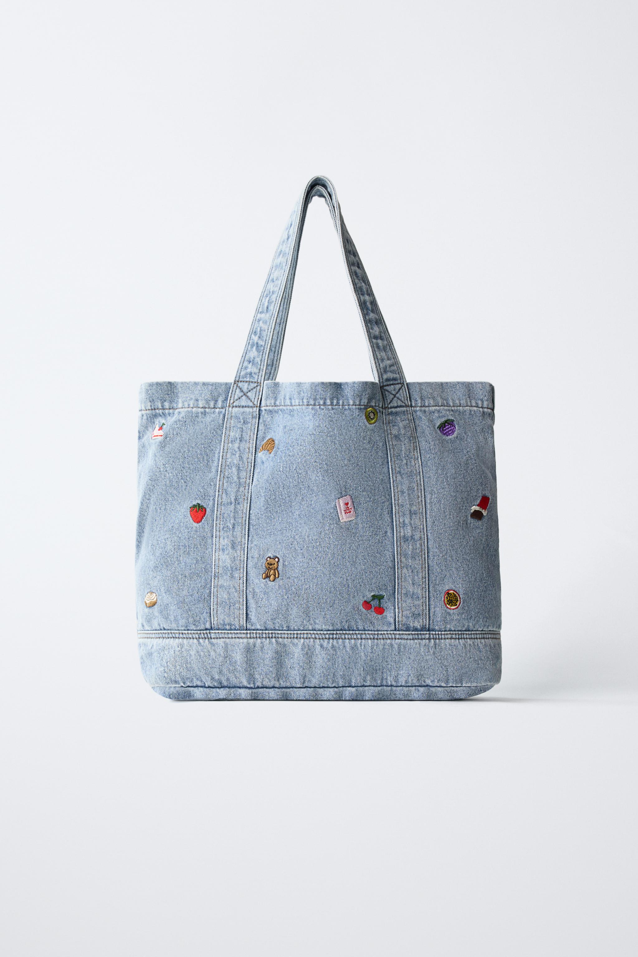 EMBROIDERED DENIM SHOPPER - Blue | ZARA United States