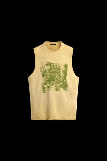 CAMISETA TANK PUNTO ESTAMPADO LAVADO - Amarillo de Zara - Imagen 0