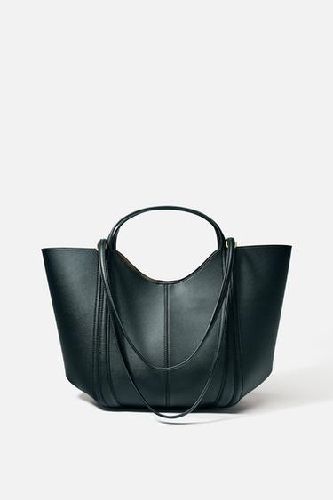 Zara TOPSTITCHED CITY BAG - Black