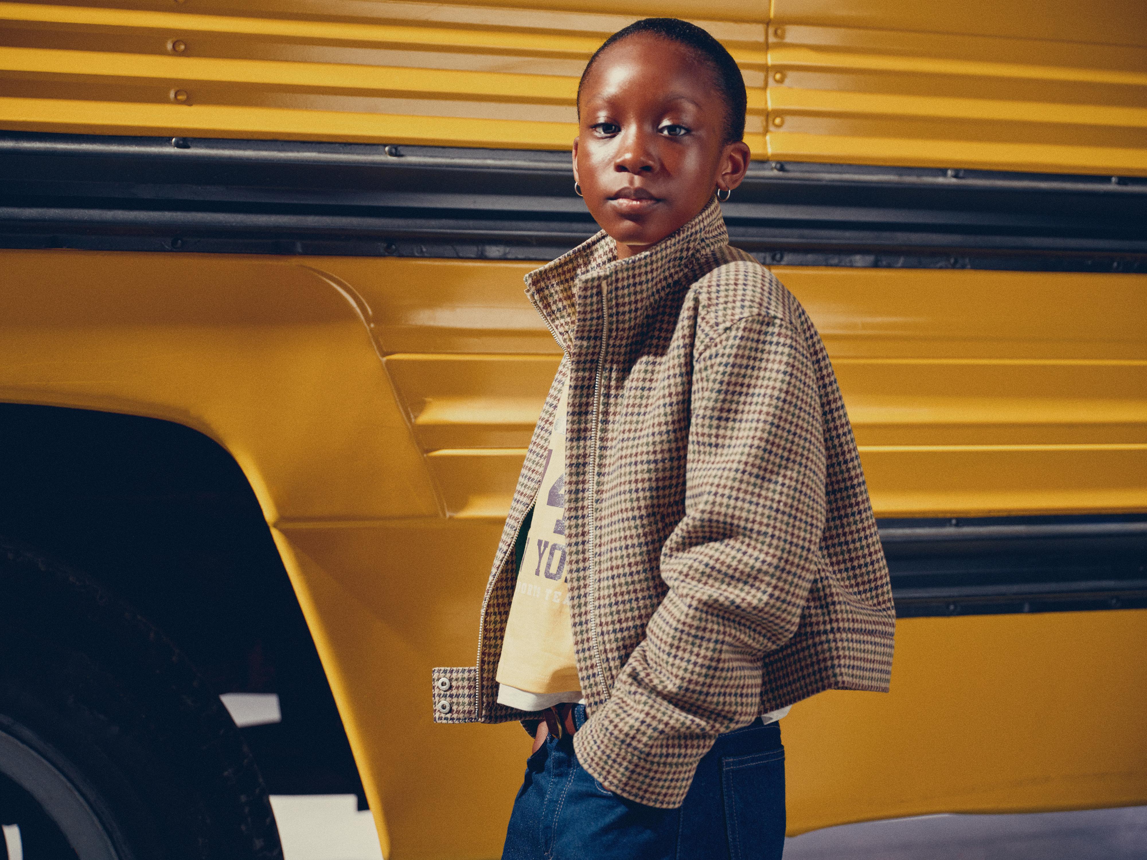 HOUNDSTOOTH PRINT JACKET — Light brown