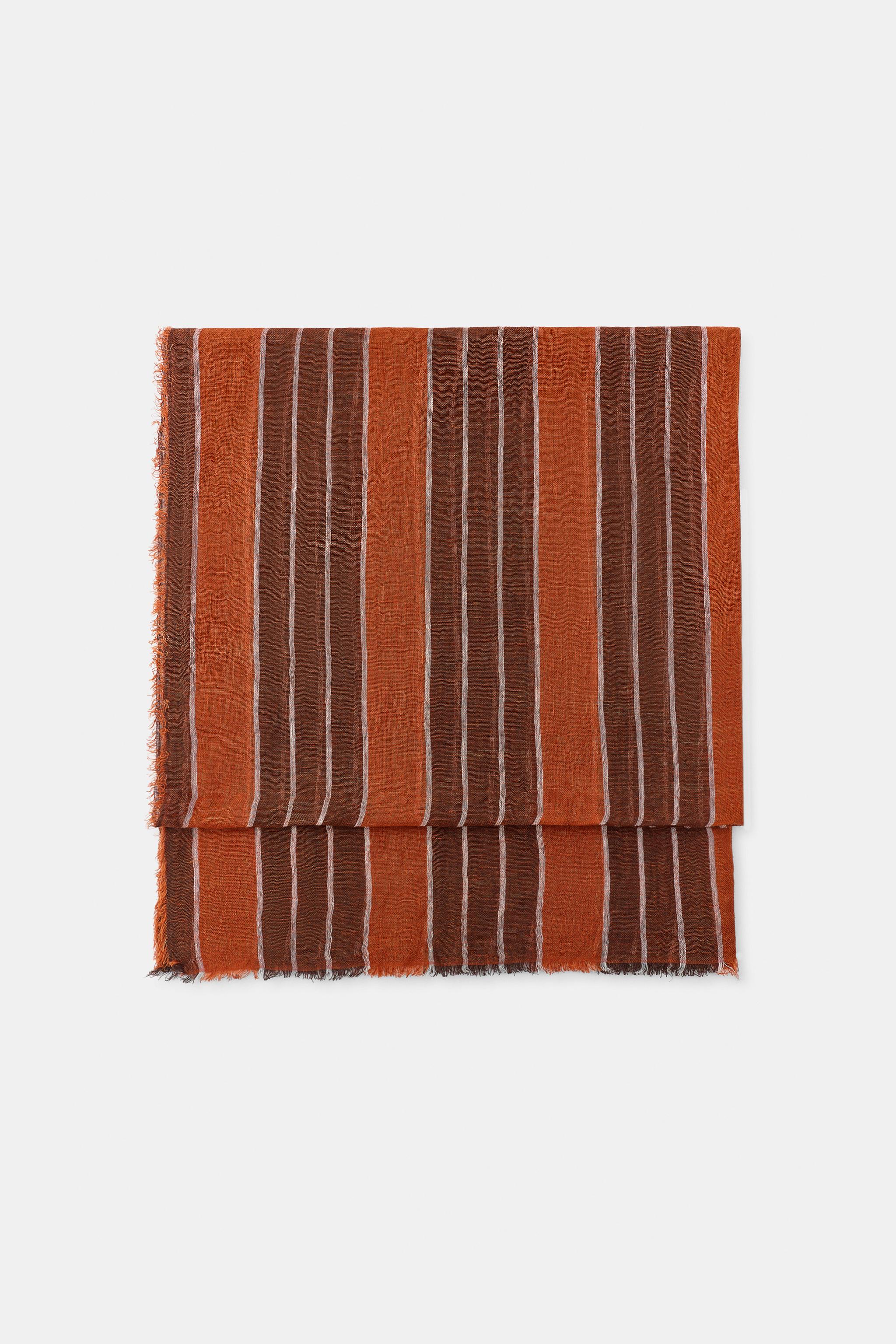 Женские аксессуары Zara 100% LINEN STRIPED PRINT SCARF — фото 3