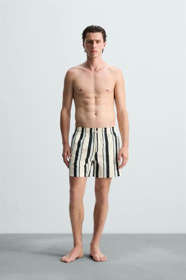 STRIPED MID-LENGTH SWIMMING TRUNKS - Ecru by Zara - Image 0